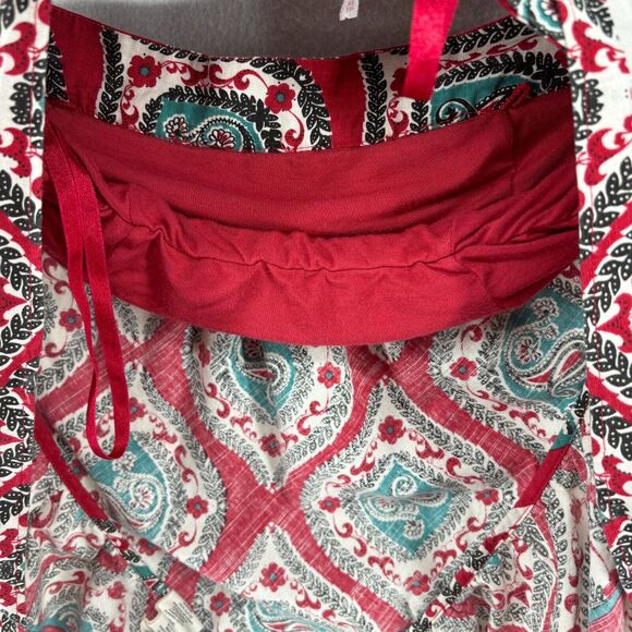 FREE PEOPLE Top XS Bandeau Bandanna Floral Paisley Ruffle Shelf Bra Tie Back Red - Picture 7 of 15